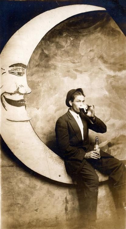 1920s Man on Moon Drinking