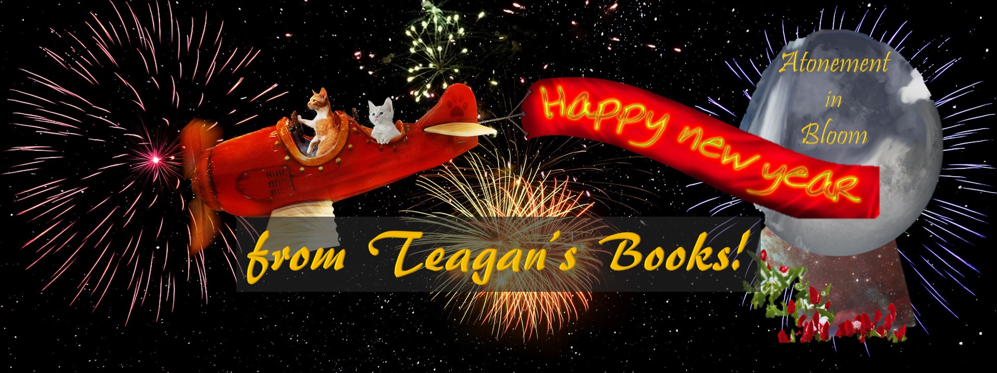 happy new year Teagans Books cats plane