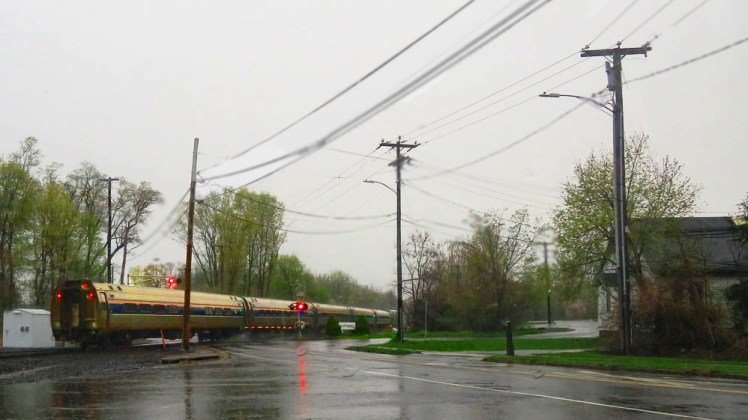 Train at crossroads