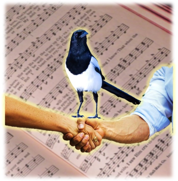 Collage featuring hymnal by Dan Antion. Tomfoolery by Teagan