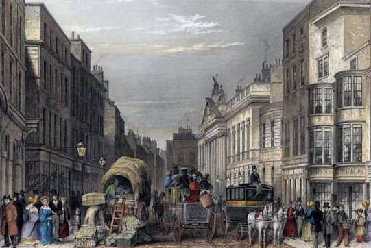 Leadenhall Street London 1837, street scene engraving by J Hopkins, Wikipedia