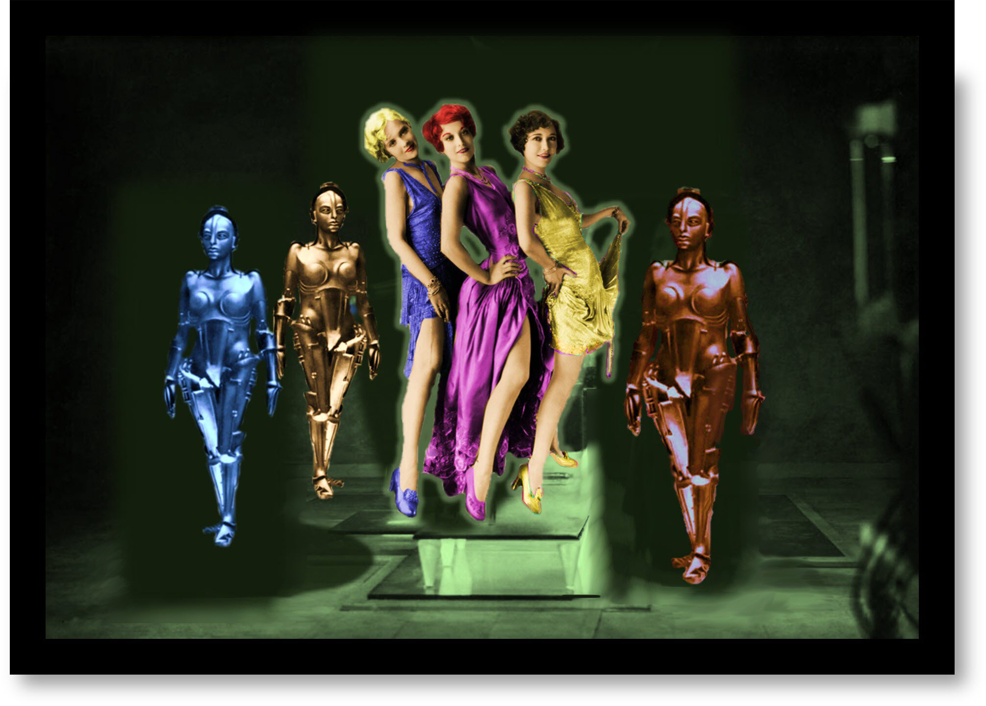 Pearl, Lulu, and Rose with angel-bots, by Teagan R. Geneviene