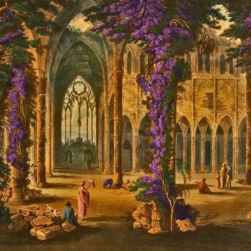 Tintern Abbey, South Window, by Frederick Calvert, 1815. Color tomfoolery by Teagan