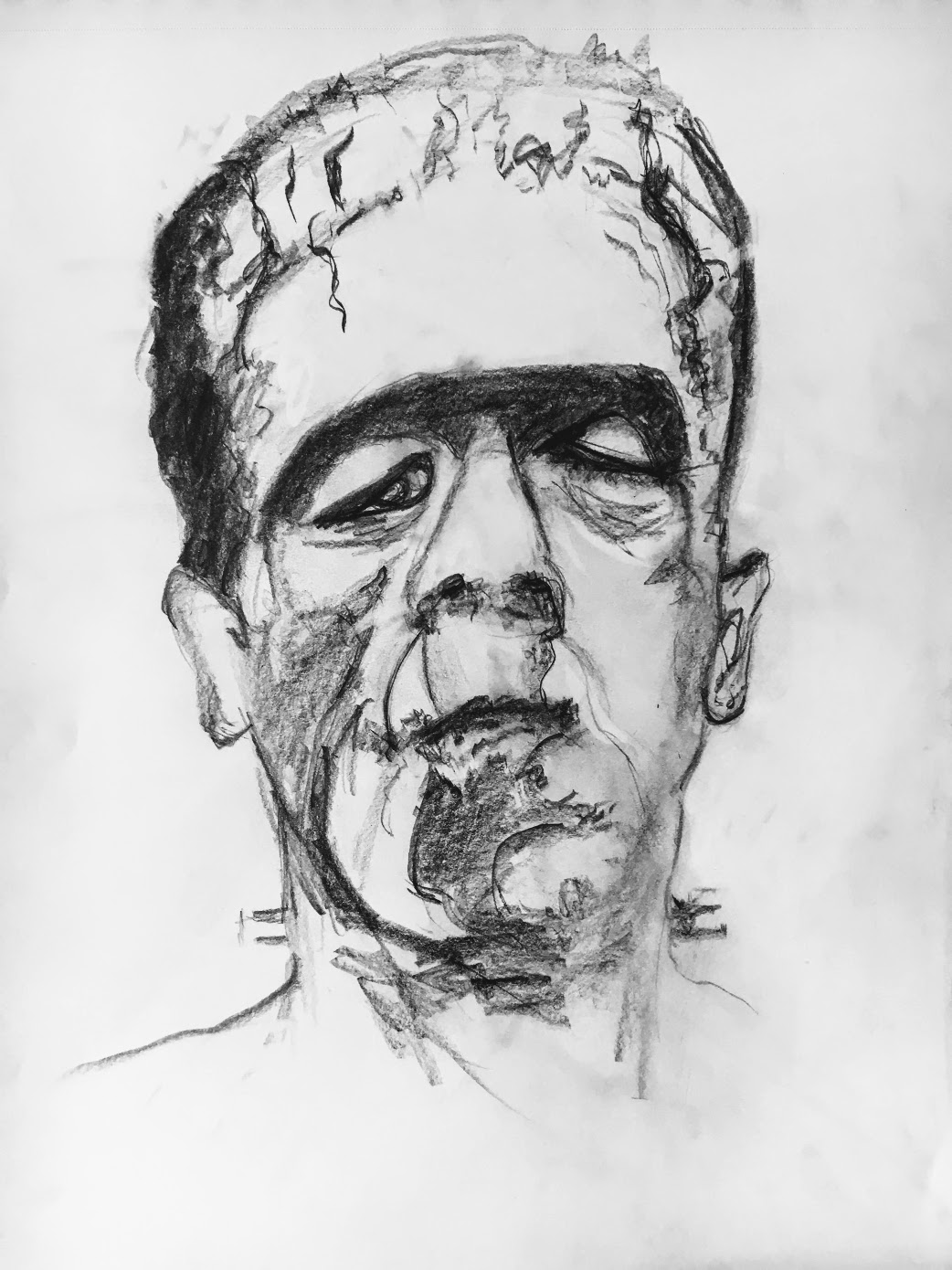 Frankenstein face sketch Resa McConaghy