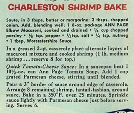 Charleston Shrimp Bake Vintage Recipe