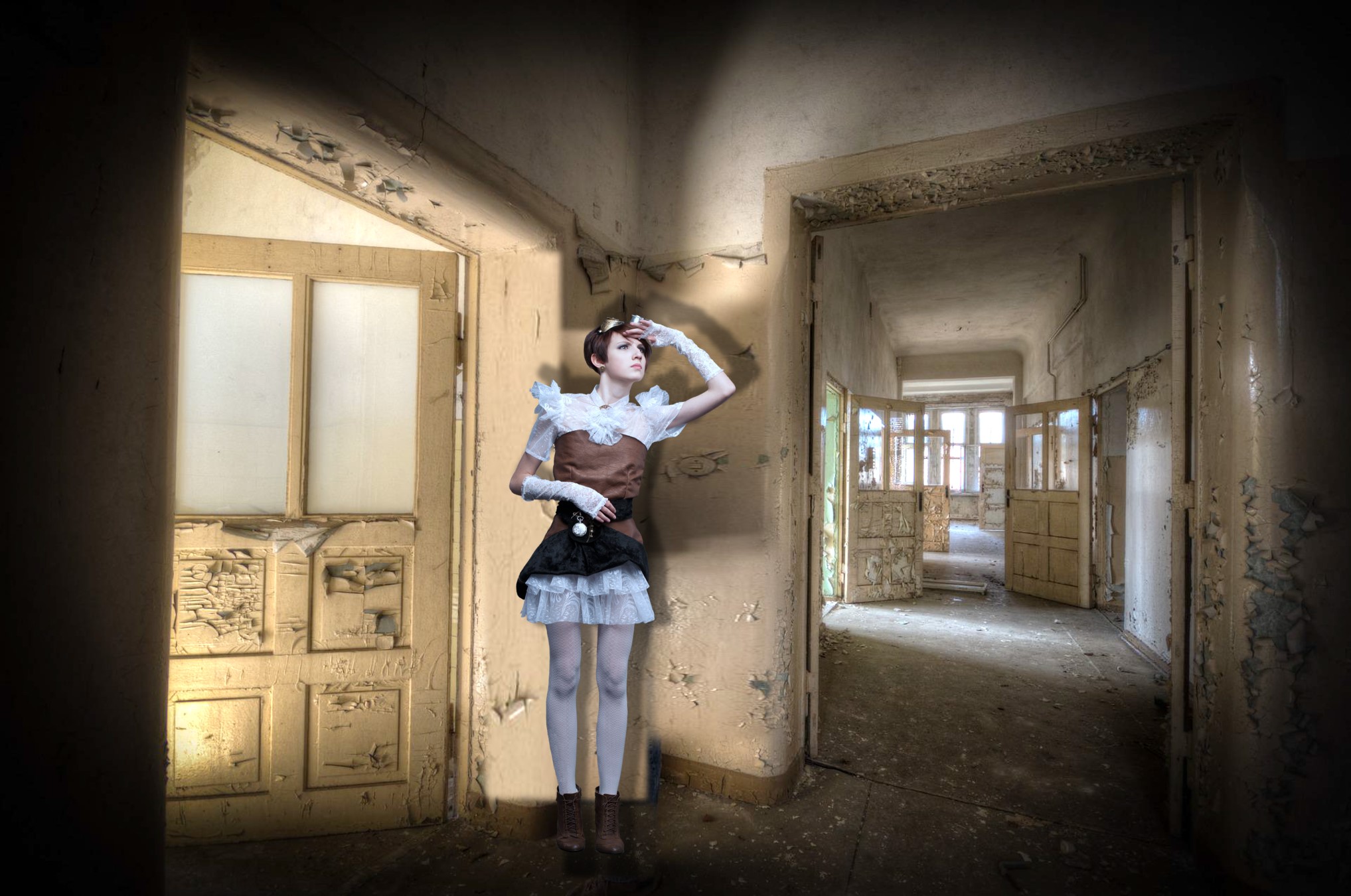 Steampunk girl Peeling paint doors by Teagan