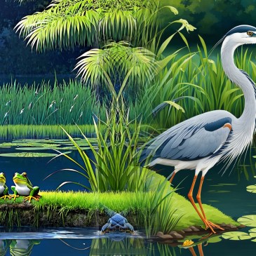 Frogs behind Heron image collage by Teagan