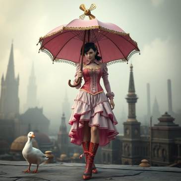 Pink Steampunk woman n white duck