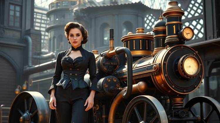 Felicity beside road locomotive