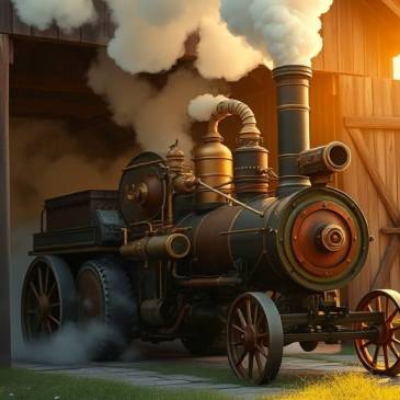 Road Locomotive exiting barn by Teagan