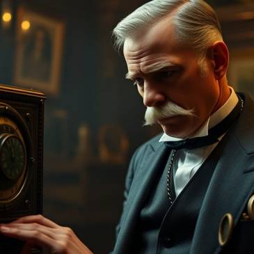 1908 Man white moustache with machine by Teagan via Night Cafe