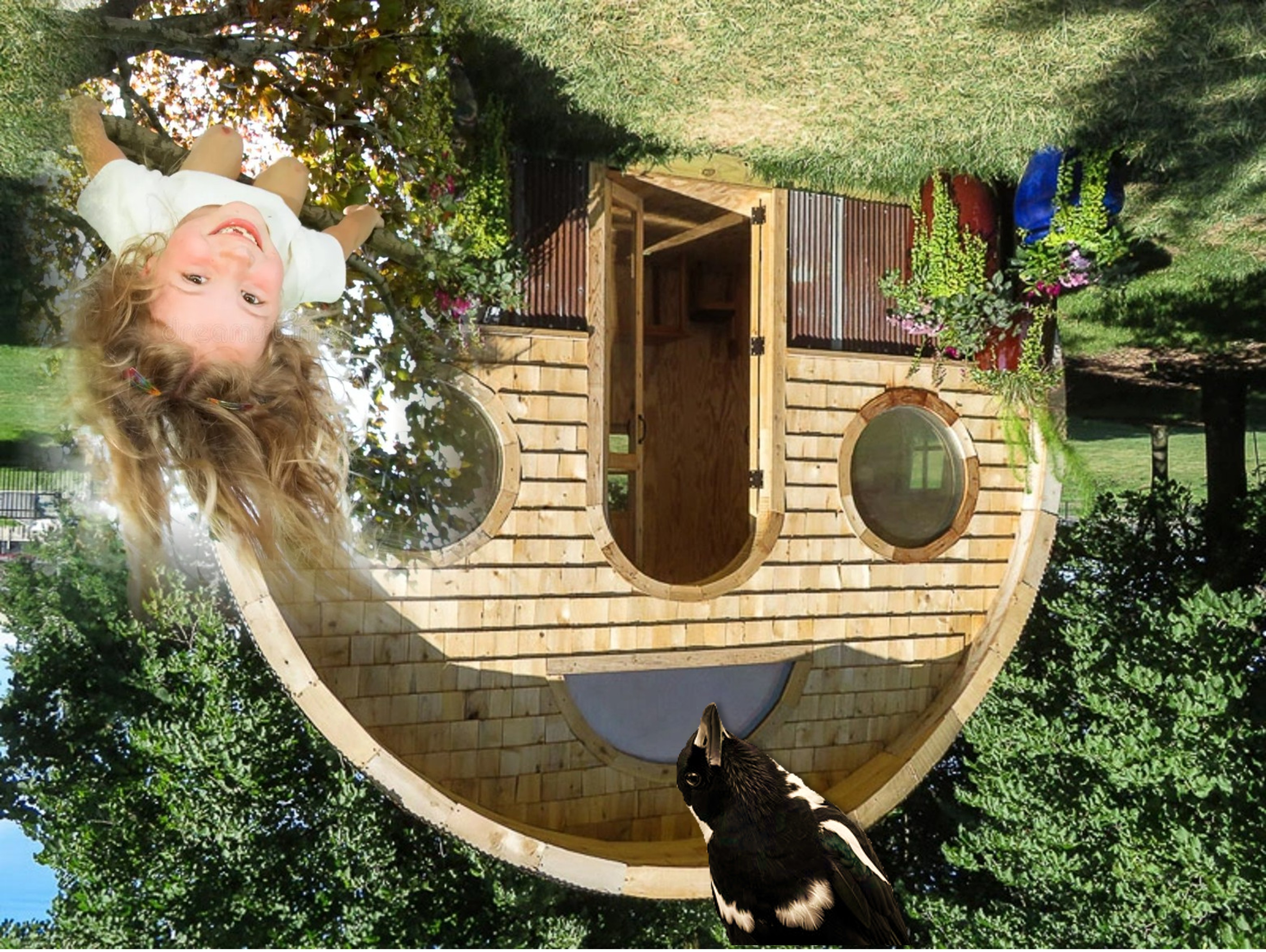 Upside down house girl magpie by Teagan