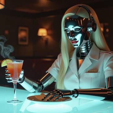 Re-Inventionator robot as waitress with drink