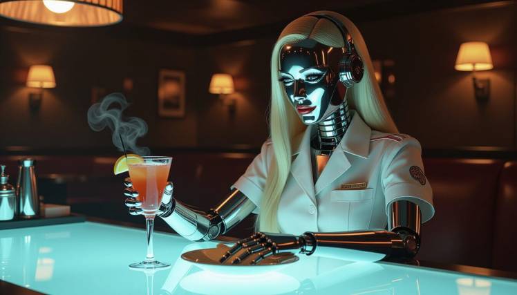 Re-Inventionator robot as waitress with drink