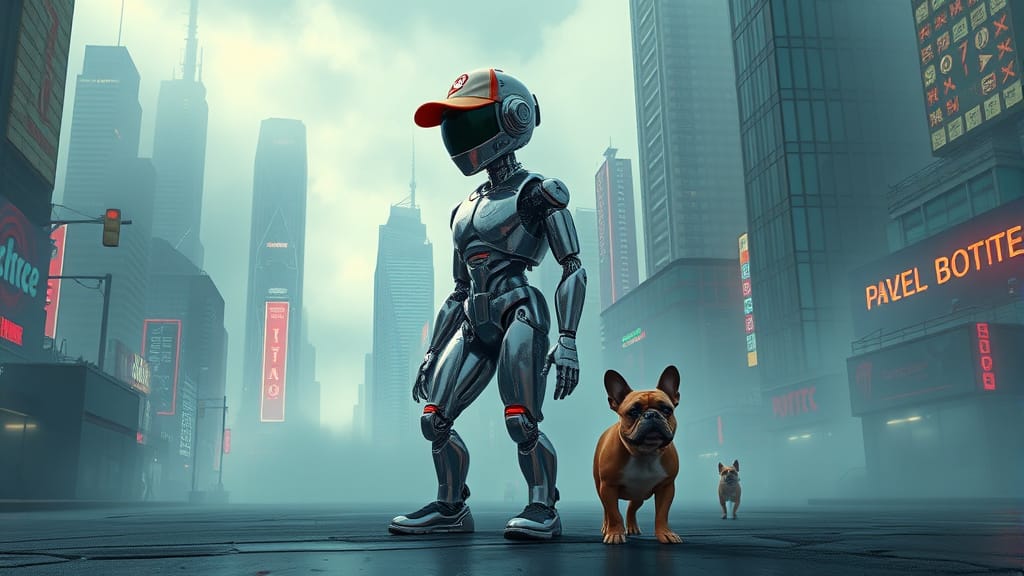 Terminator robot n French Bulldogs by Teagan via Night Cafe