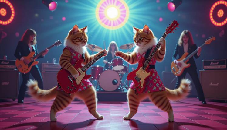 2 ginger cats rockers with guitars by Teagan via Night Cafe