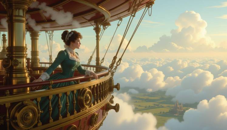 Adult woman on dirigible by Teagan via Night Cafe