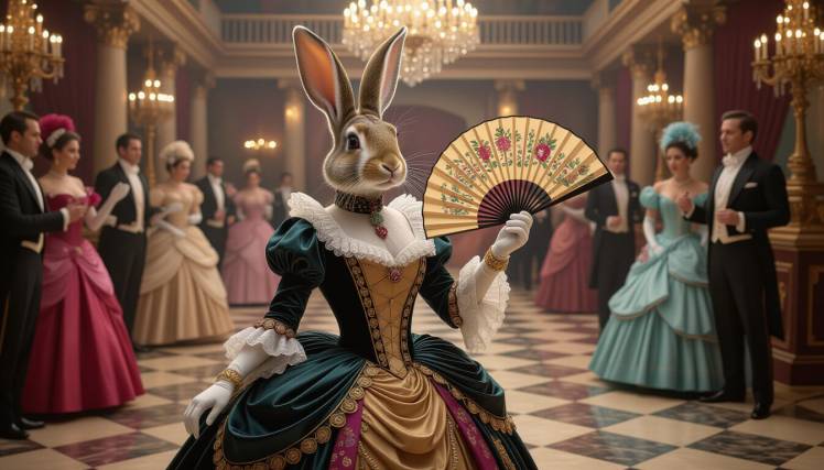 Victorian Rabbit lady fan Left hand by Teagan via Night Cafe