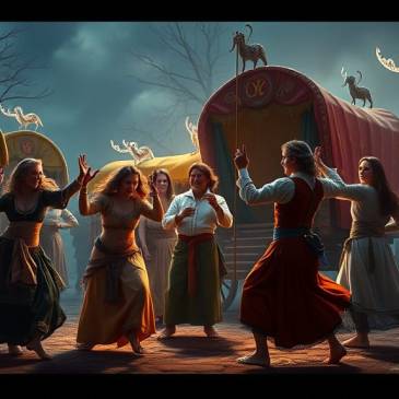People ghosts dancing gypsy wagons by Teagan via Night Cafe