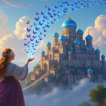 Older redhead blue domed city butterflies by Teagan via Night Cafe