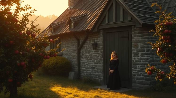  girl at door farmhouse apples by Teagan via Night Cafe