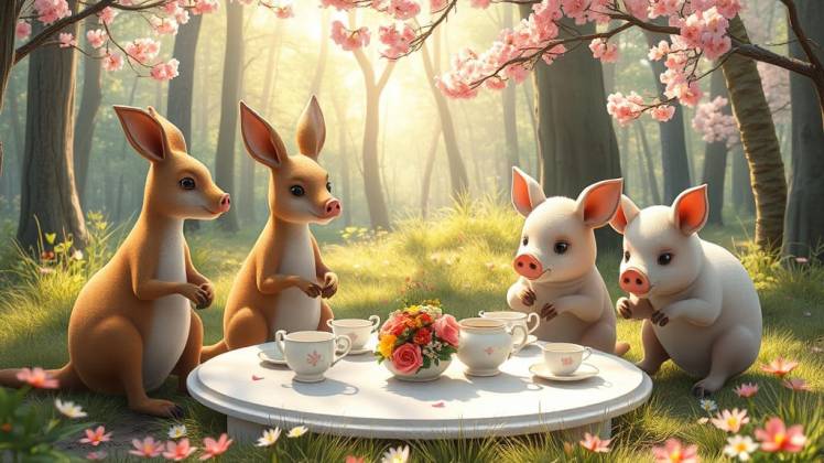 Kangaroos pigs tea party
