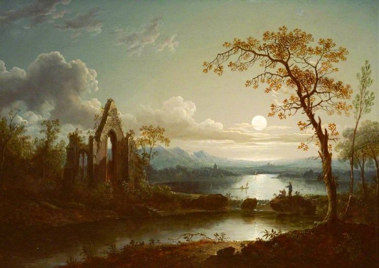 Moonlit Landscape Ruin Sebastian Pether 1810-1844 Wikipedia Brightened