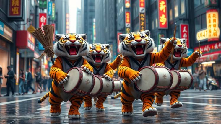 Tiger group with drums city