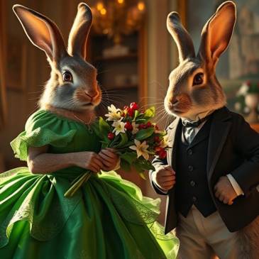 Edwardian Era Rabbit Bunny in December parlor by Teagan via Night Cafe