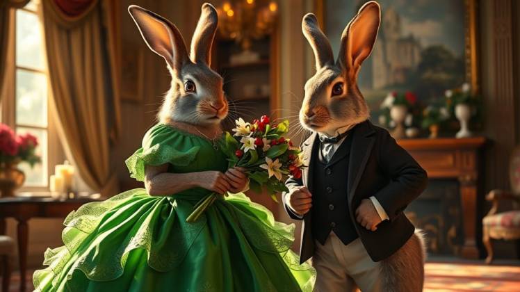 Edwardian Era Rabbit Bunny in December parlor by Teagan via Night Cafe