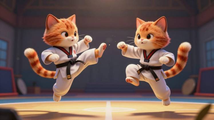 2 ginger cats anime kung fu fighting