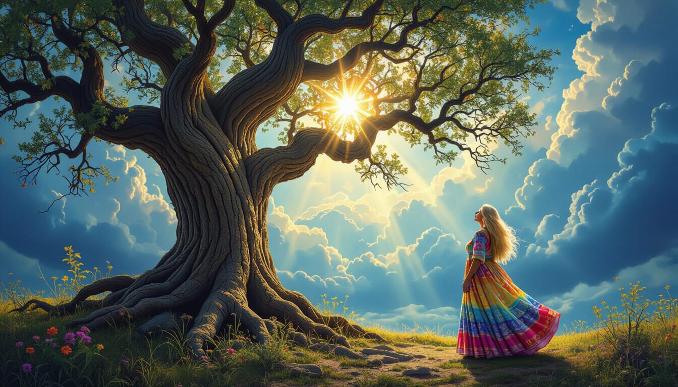 Hopeful woman at Tree of Knowledge by Teagan via Night Cafe