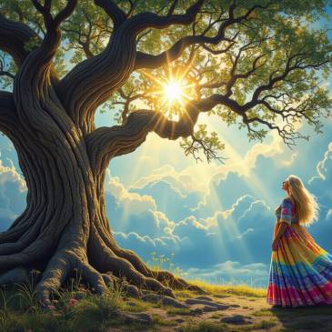 Hopeful woman at Tree of Knowledge by Teagan via Night Cafe