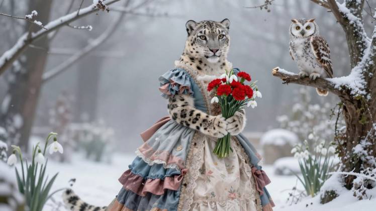 Snow-Leopard Victorian carnations owl by Teagan via night cafe