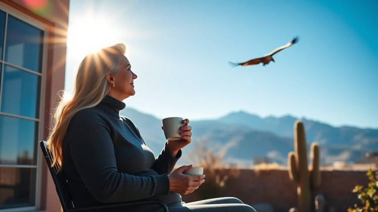 Woman southwest patio watch Eagle by Teagan via Night Cafe