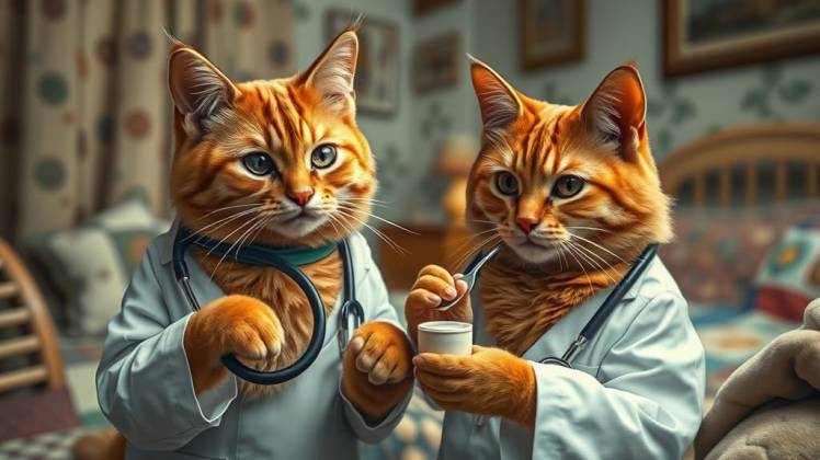 2 Ginger cats are doctors in a bedroom by Teagan via Night Cafe