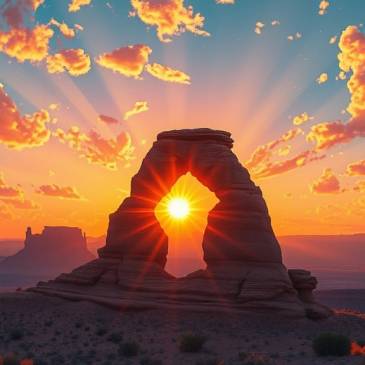 Desert rocks bracket rising sun by Teagan via Night Cafe