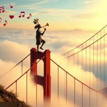 Kokopelli on Golden Gate Bridge by Teagan via Night Cafe