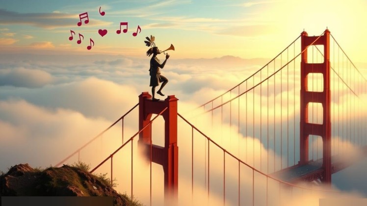 Kokopelli on Golden Gate Bridge by Teagan via Night Cafe