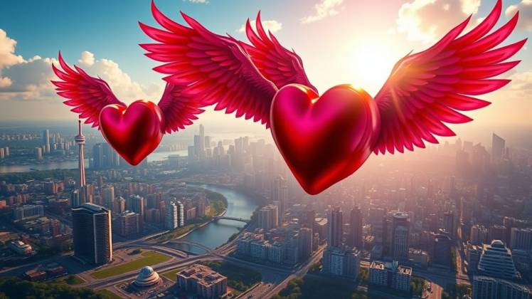 winged hearts fly above Toronto by Teagan via Night Cafe