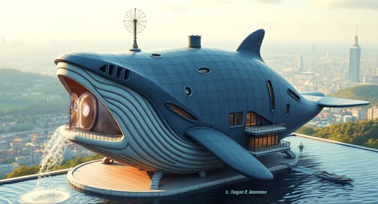 Whale-house, city below composite by Teagan R Geneviene
