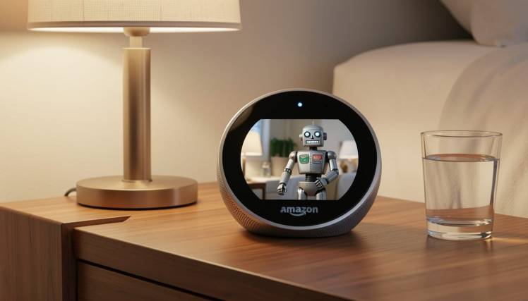 Amazon Echo on nightstand by Teagan via Night Cafe