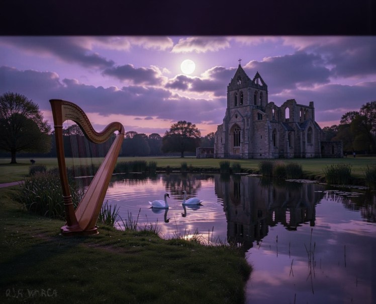 Harp swans ruins by Teagan via Night Cafe