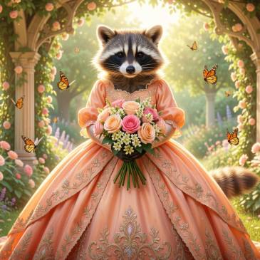 Victorian Raccoon pastel gown roses butterflies by Teagan via Night Cafe