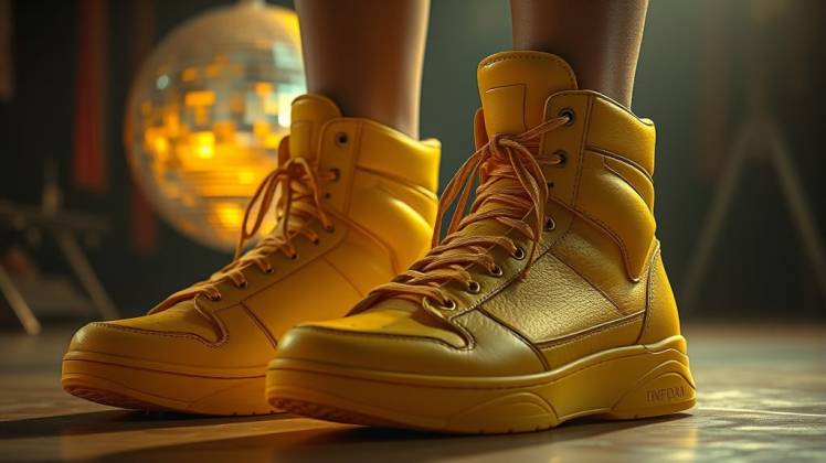 Yellow high-top sneakers by Teagan via Night Cafe
