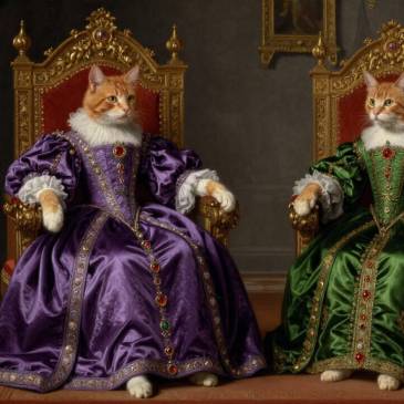 2 ginger cats purple green on thrones by Teagan via Night Cafe