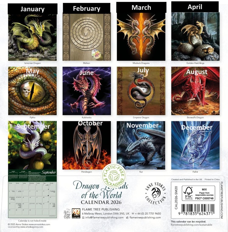 Anne Stokes dragon legends mini calendar 2026