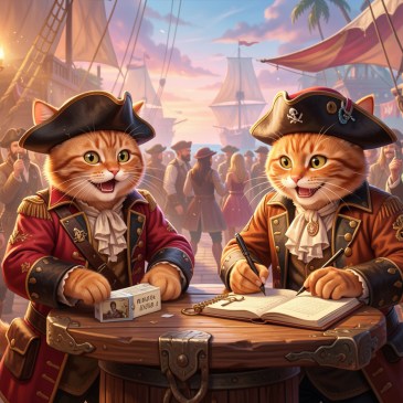 2 ginger cat-pirates man guestbook and entry 4 party by Teagan via Night Cafe