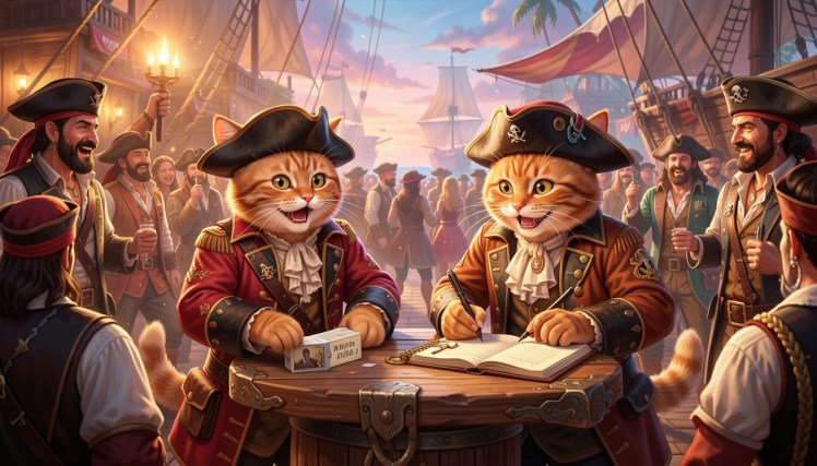 2 ginger cat-pirates man guestbook and entry 4 party by Teagan via Night Cafe