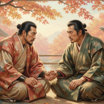 2 Men Feudal-Japan in Reluctant Compromise by Teagan via Night Cafe